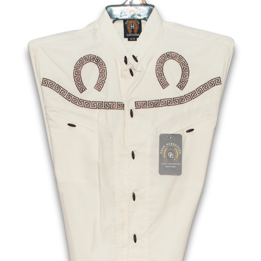Camisa charra bordada en beige, vista posterior