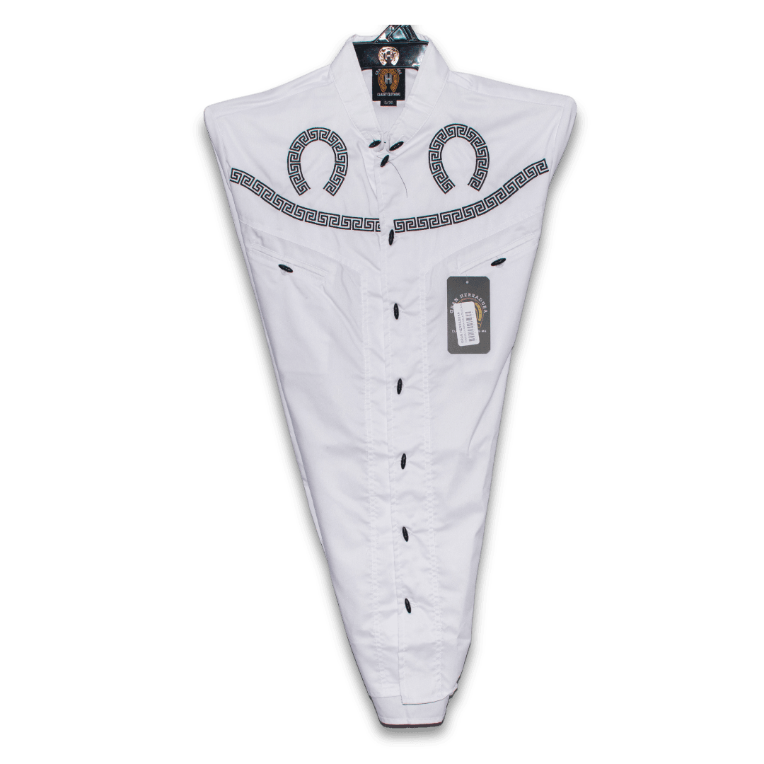 Camisa charra bordada en blanco, vista frontal