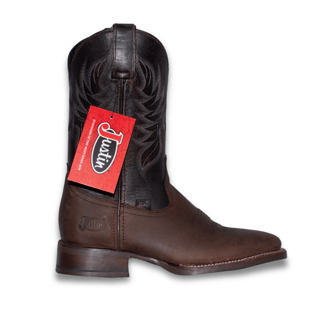 Bota Justin Boots JB5499 en piel café con caña negra, vista lateral